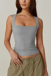 European and American women's street style spicy girl fashion square neck slim fit sleeveless vest for women