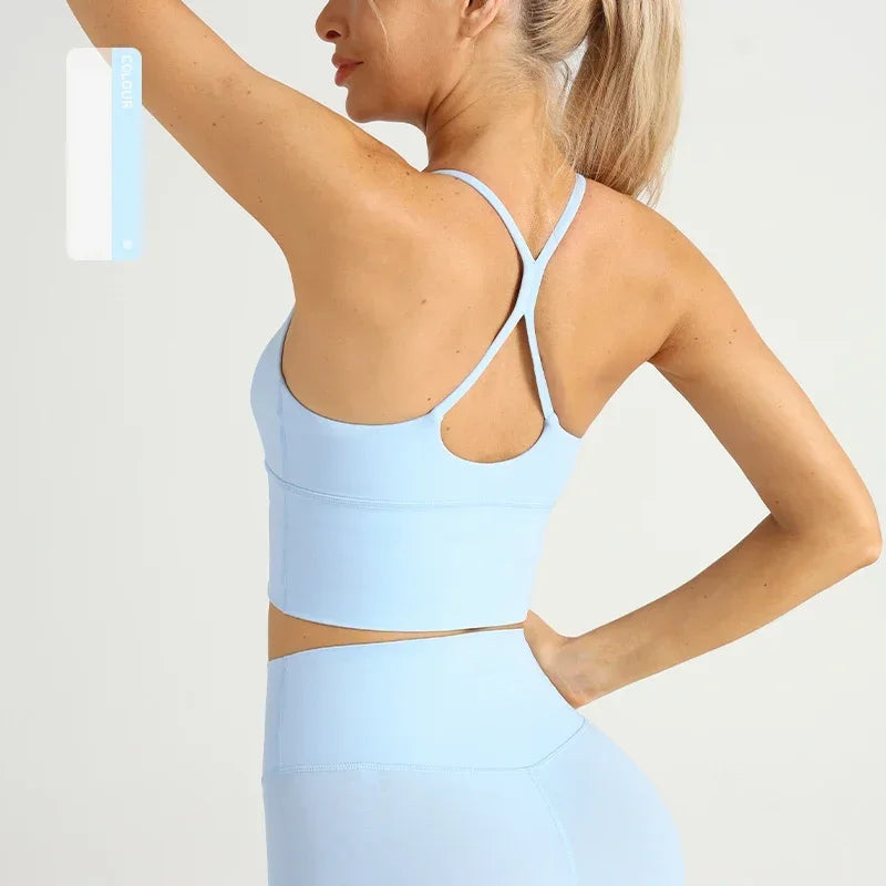 Solid Color Women Gym Yoga Naked Feeling Sexy Cross Back Y shape Sports Bra Fitness Yoga Jogging Workout Sports Women Sling