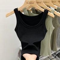 zjaiss Women Solid Round Neck Ribbed Tank Top Camisole Women 2025 Summer Basic Elastic Tank Top O Neck Solid Tank Top