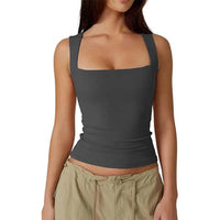 European and American women's street style spicy girl fashion square neck slim fit sleeveless vest for women