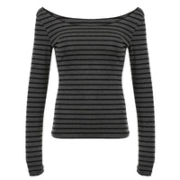 Spring Fall Women's New Japanese Basic Models Slim Long-Sleeved Striped t-Shirt Strapless Korean Street Style y2k Thin Tops